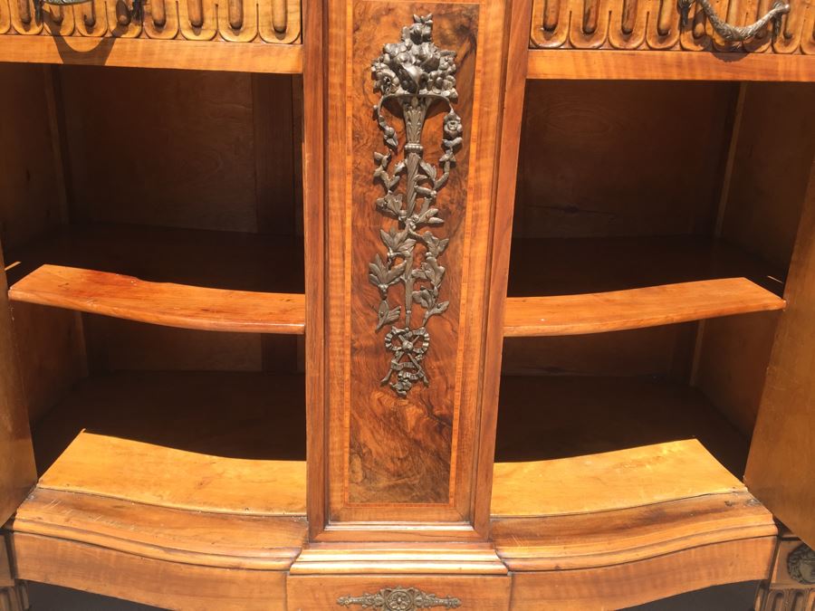 Stunning Antique Sideboard China Cabinet With Hutch Detailed Metalwork, Inlay And Wood Carving [Photo 45]