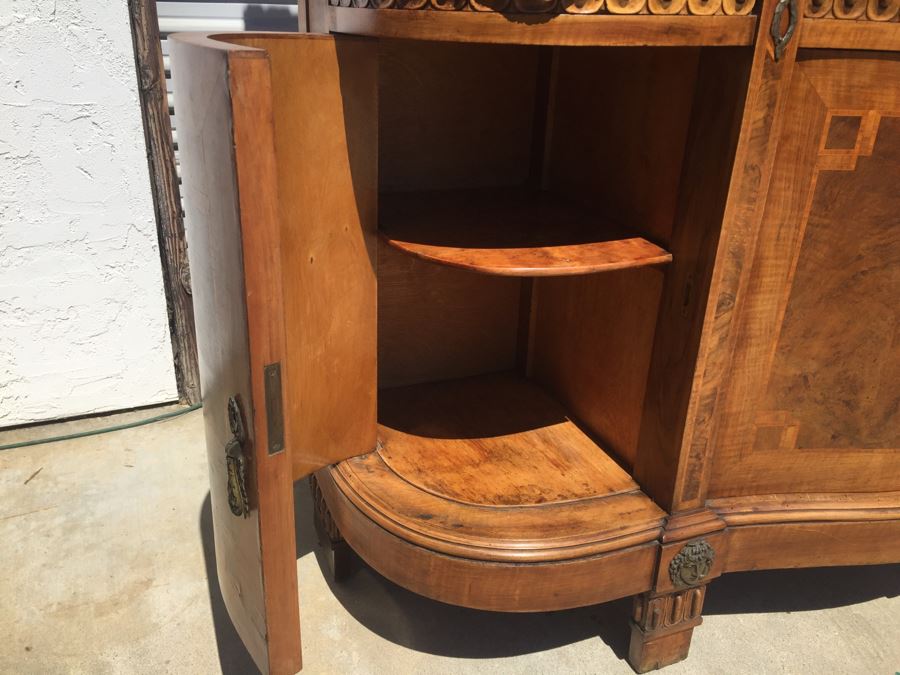 Stunning Antique Sideboard China Cabinet With Hutch Detailed Metalwork, Inlay And Wood Carving [Photo 49]