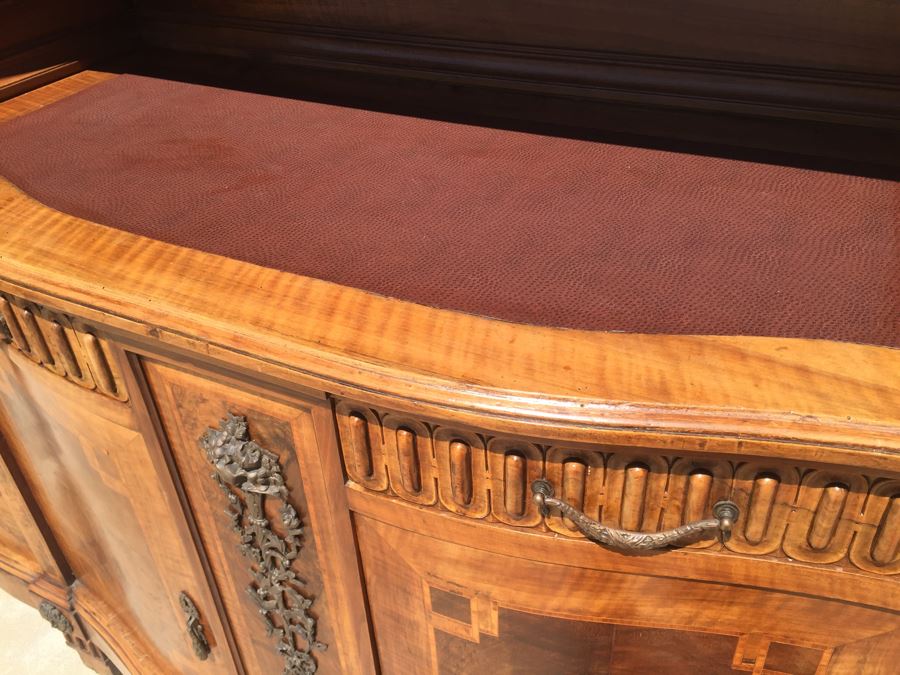 Stunning Antique Sideboard China Cabinet With Hutch Detailed Metalwork, Inlay And Wood Carving [Photo 39]