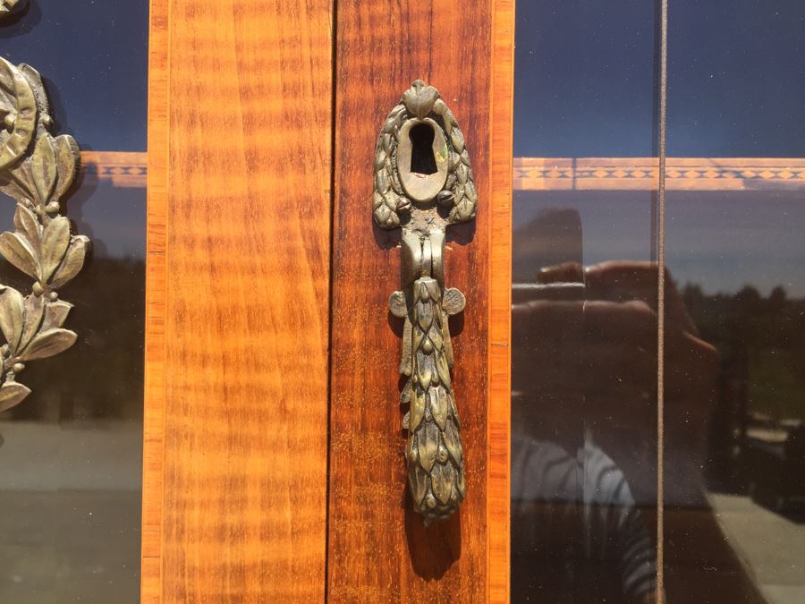 Stunning Antique Sideboard China Cabinet With Hutch Detailed Metalwork, Inlay And Wood Carving [Photo 29]