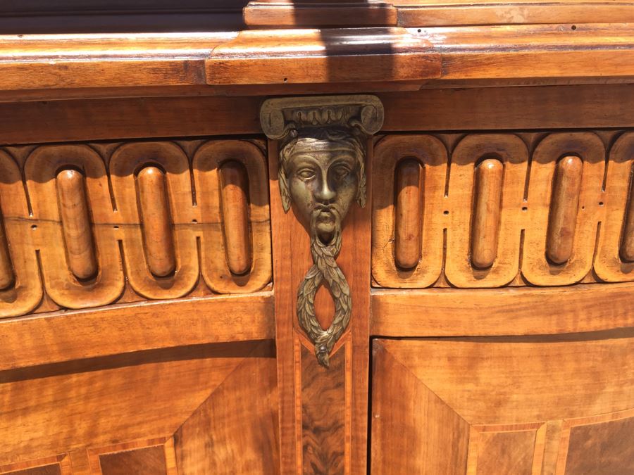 Stunning Antique Sideboard China Cabinet With Hutch Detailed Metalwork, Inlay And Wood Carving [Photo 41]