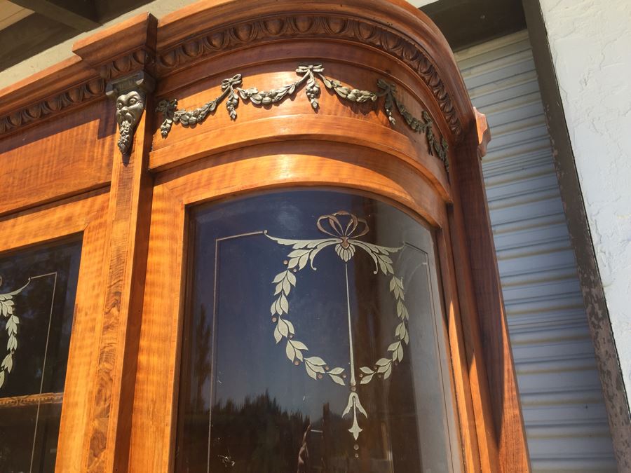 Stunning Antique Sideboard China Cabinet With Hutch Detailed Metalwork, Inlay And Wood Carving [Photo 20]