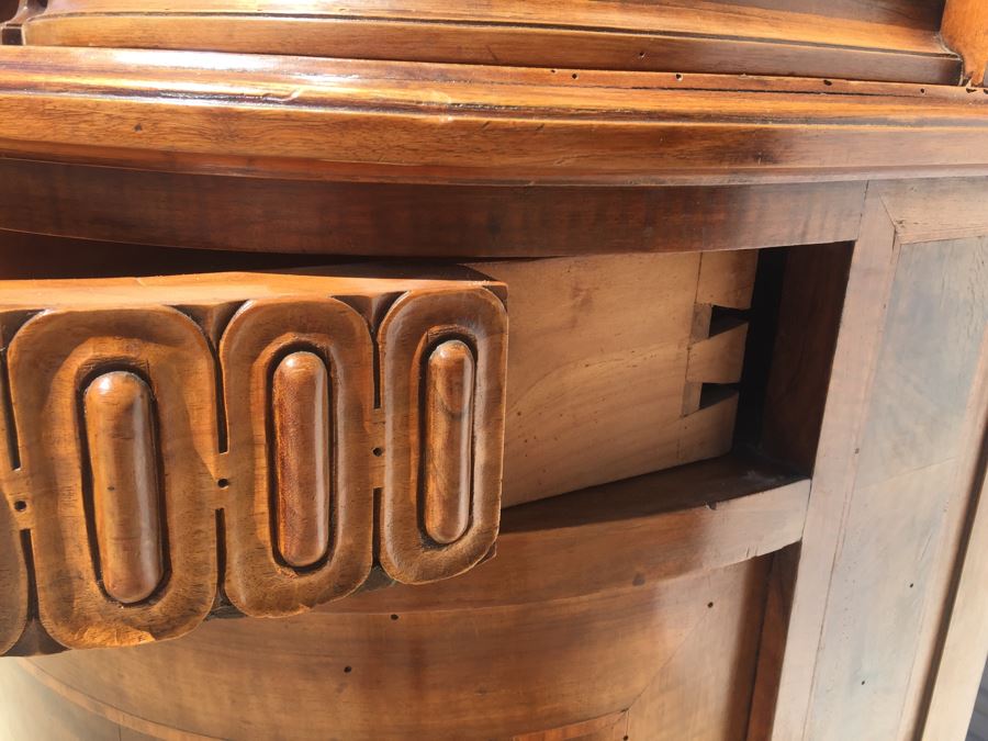 Stunning Antique Sideboard China Cabinet With Hutch Detailed Metalwork, Inlay And Wood Carving [Photo 15]