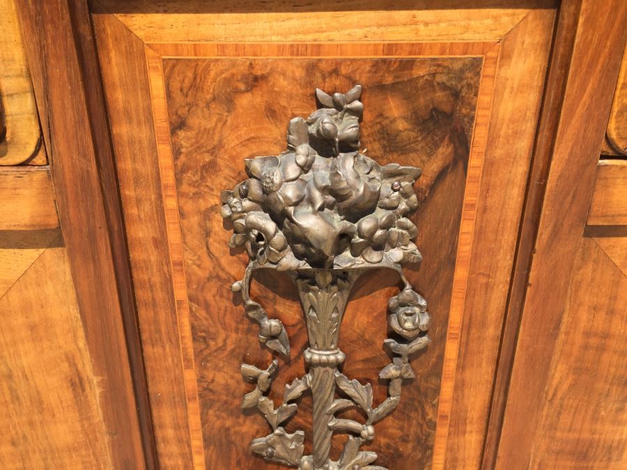 Stunning Antique Sideboard China Cabinet With Hutch Detailed Metalwork, Inlay And Wood Carving [Photo 43]