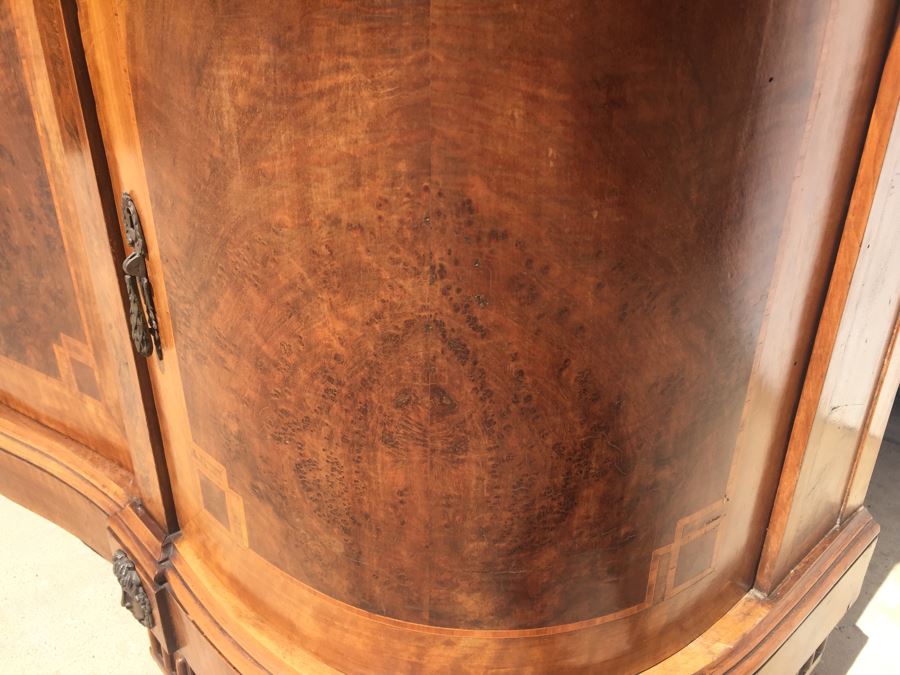 Stunning Antique Sideboard China Cabinet With Hutch Detailed Metalwork, Inlay And Wood Carving [Photo 12]