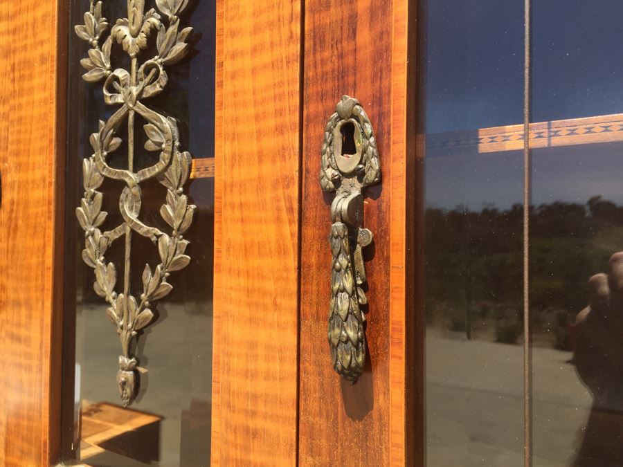 Stunning Antique Sideboard China Cabinet With Hutch Detailed Metalwork, Inlay And Wood Carving [Photo 30]