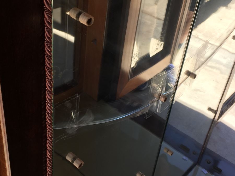 Mirrored Curio Cabinet With Detailed Wood Carving And Marble Top [Photo 20]