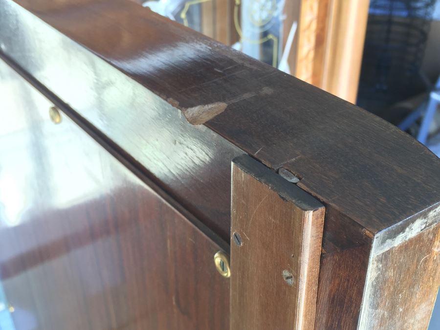 Mirrored Curio Cabinet With Detailed Wood Carving And Marble Top [Photo 11]