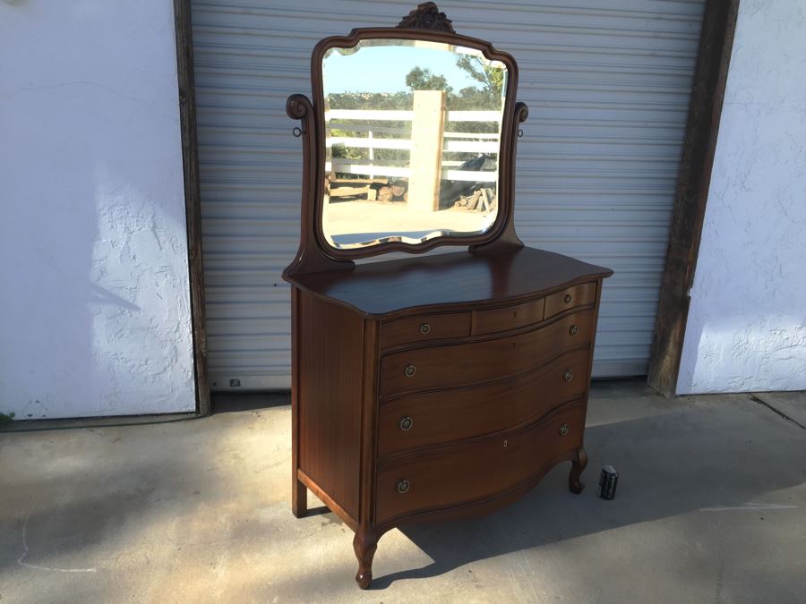 Nice Antique Serpentine Front Dresser With Mirror [Photo 10]