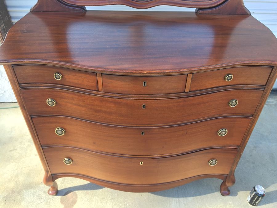 Nice Antique Serpentine Front Dresser With Mirror [Photo 7]