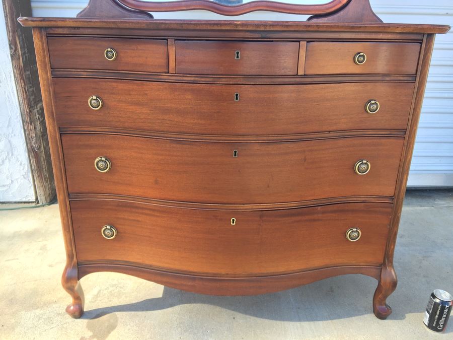 Nice Antique Serpentine Front Dresser With Mirror [Photo 6]