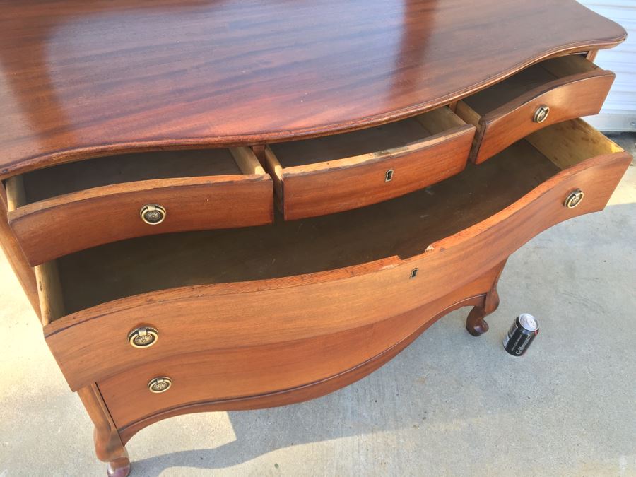 Nice Antique Serpentine Front Dresser With Mirror [Photo 11]