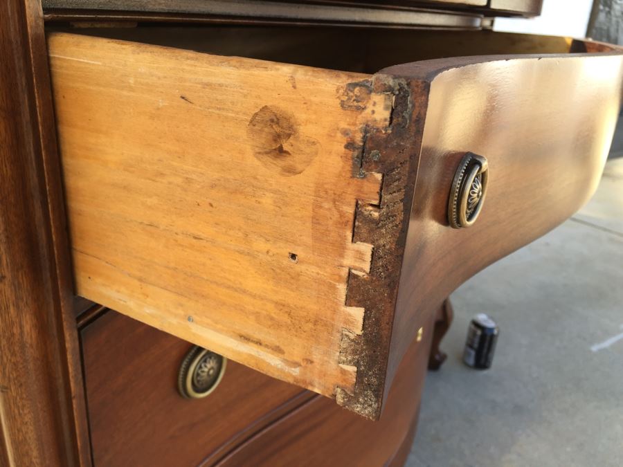 Nice Antique Serpentine Front Dresser With Mirror [Photo 12]