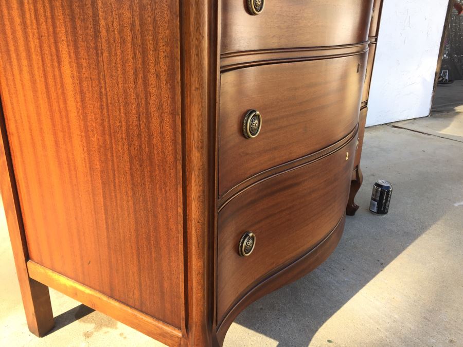 Nice Antique Serpentine Front Dresser With Mirror [Photo 15]