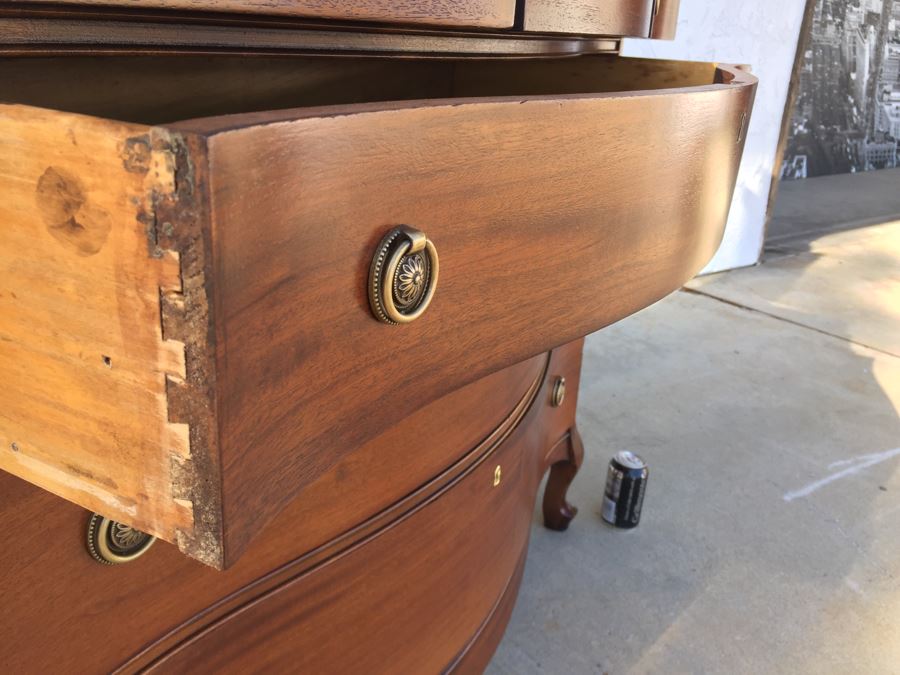 Nice Antique Serpentine Front Dresser With Mirror [Photo 13]