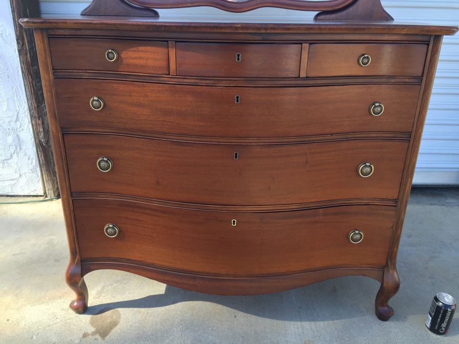 Nice Antique Serpentine Front Dresser With Mirror [Photo 5]