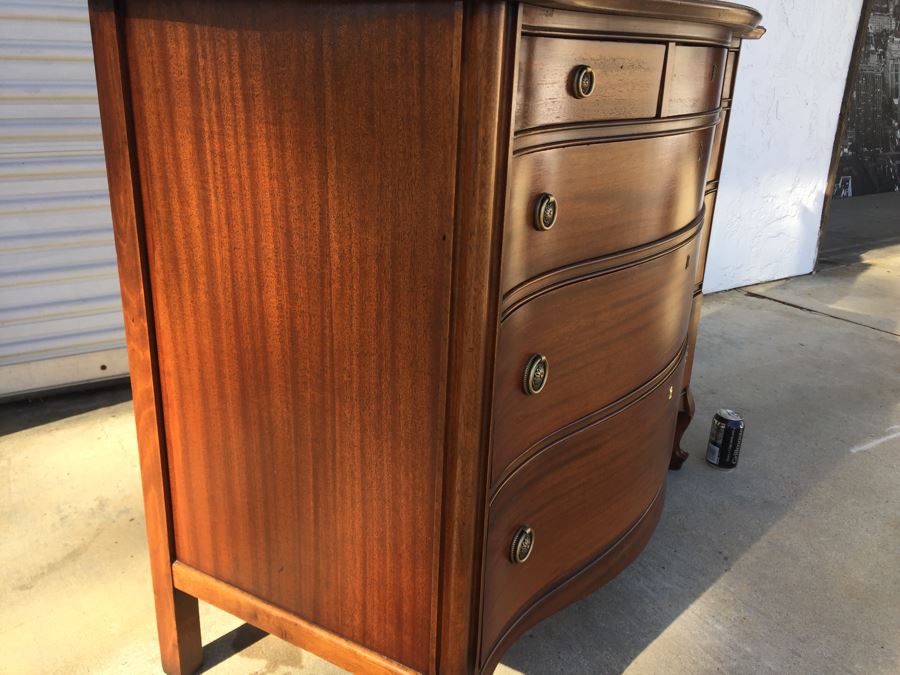 Nice Antique Serpentine Front Dresser With Mirror [Photo 14]