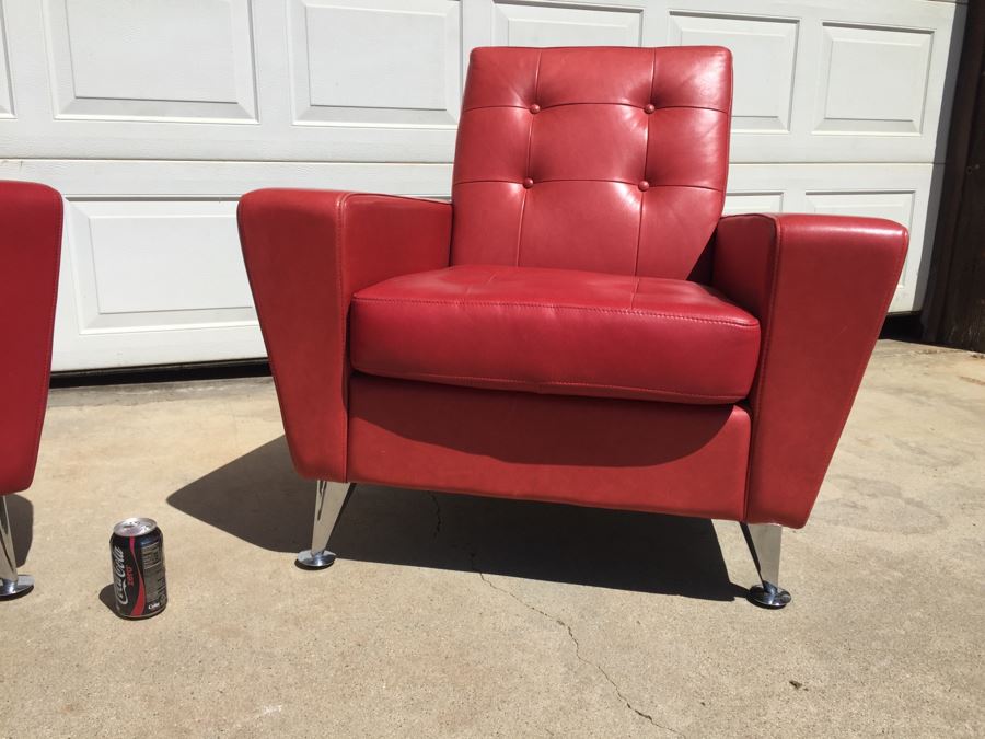 Pair Of Copenhagen Lip Stick Red Contemporary Mid-Century Modern Atomic Armchairs [Photo 8]