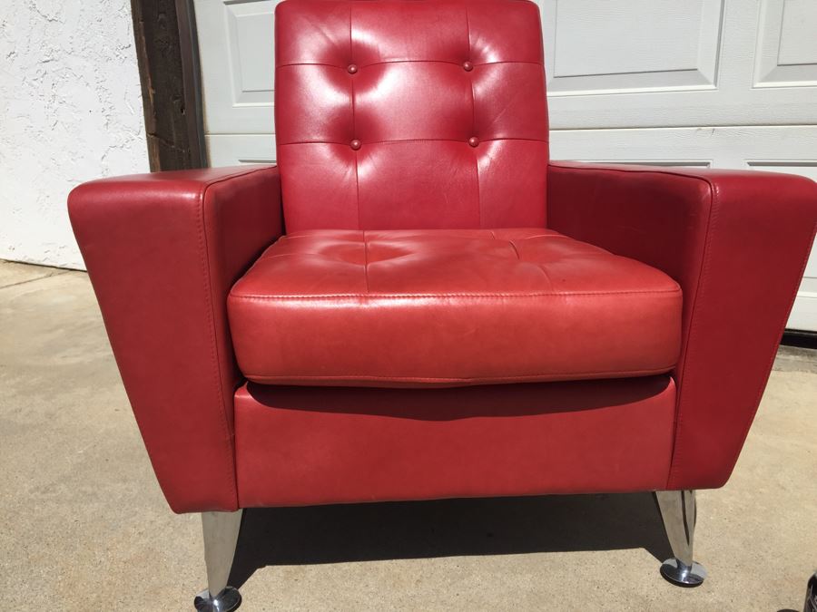 Pair Of Copenhagen Lip Stick Red Contemporary Mid-Century Modern Atomic Armchairs [Photo 11]