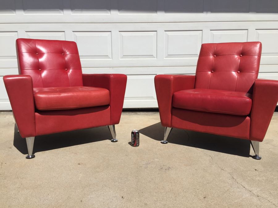 Pair Of Copenhagen Lip Stick Red Contemporary Mid-Century Modern Atomic Armchairs [Photo 7]