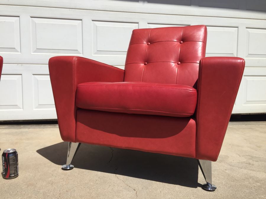 Pair Of Copenhagen Lip Stick Red Contemporary Mid-Century Modern Atomic Armchairs [Photo 2]