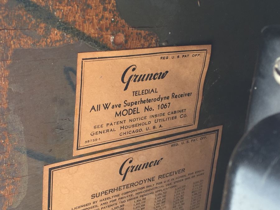 Rare Art Deco Grunow Tube Radio With Teledial Model No. 1067 Wooden Cabinet [Photo 24]