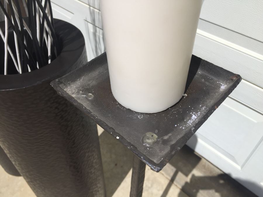 Set Of 2 Hammered Metal Floor Vases With B&W Wooden Branches And Candle Holder [Photo 10]