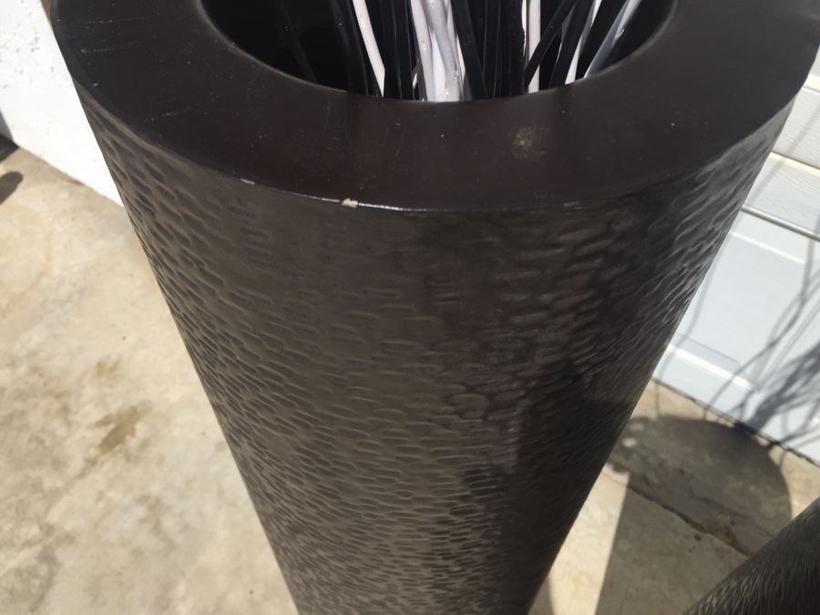 Set Of 2 Hammered Metal Floor Vases With B&W Wooden Branches And Candle Holder [Photo 7]