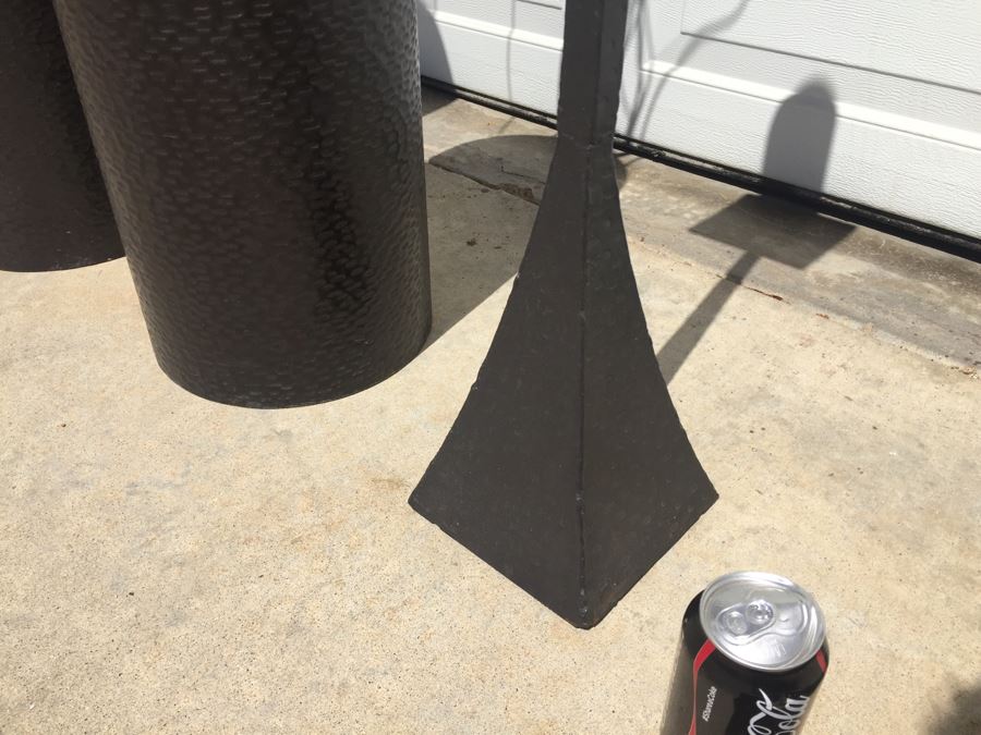 Set Of 2 Hammered Metal Floor Vases With B&W Wooden Branches And Candle Holder [Photo 11]