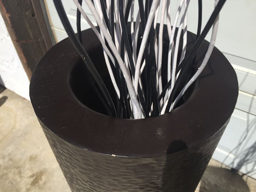 Set Of 2 Hammered Metal Floor Vases With B&W Wooden Branches And Candle Holder [Photo 6]