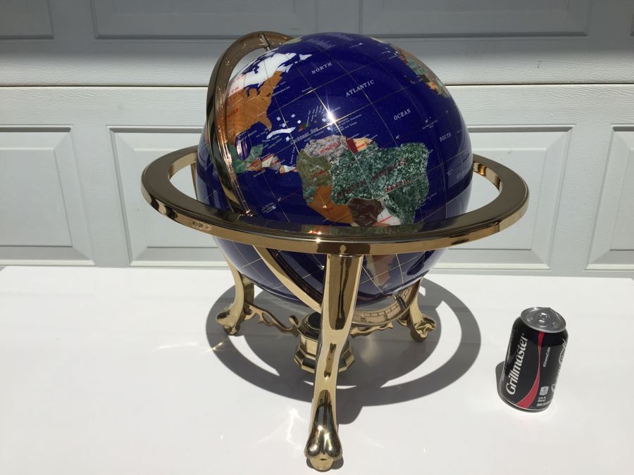 Hand Made Globe With Semi-Precious Stones Representing Countries And Oceans