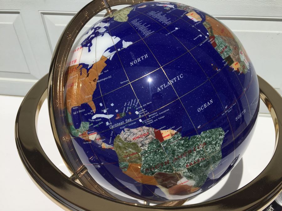 Hand Made Globe With Semi-Precious Stones Representing Countries And Oceans [Photo 2]