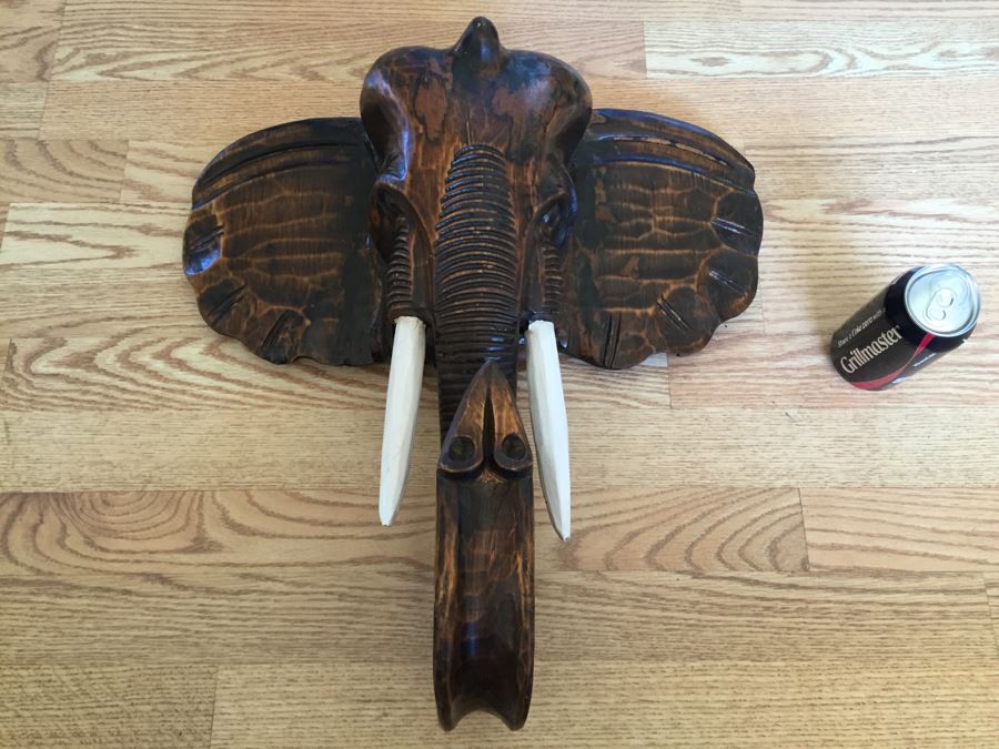 Carved Wooden Elephant's Head Wall Hanging