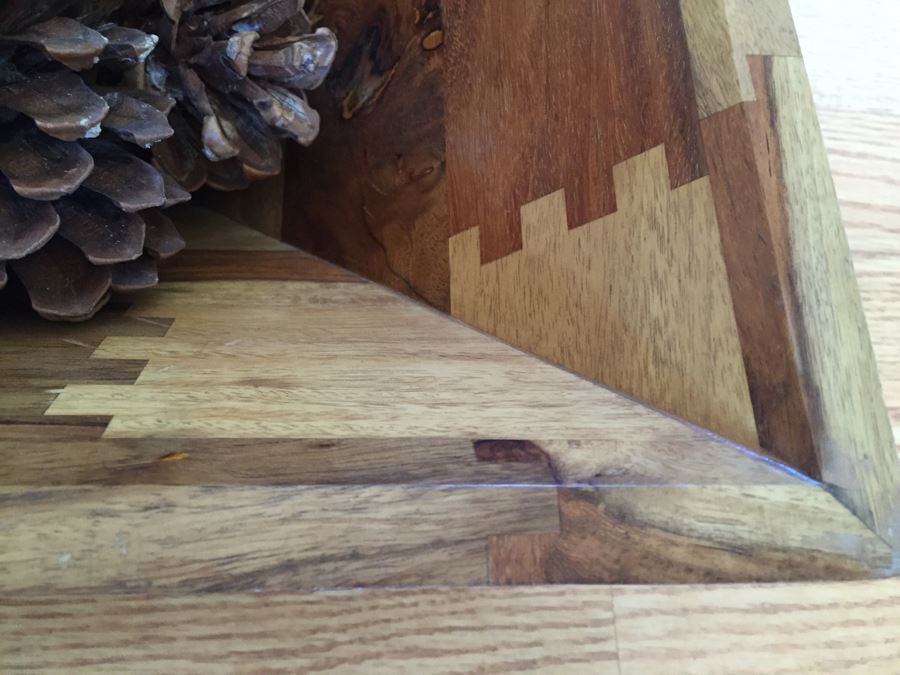 Large Finely Crafted Wooden Bowl With Pine Cones [Photo 5]