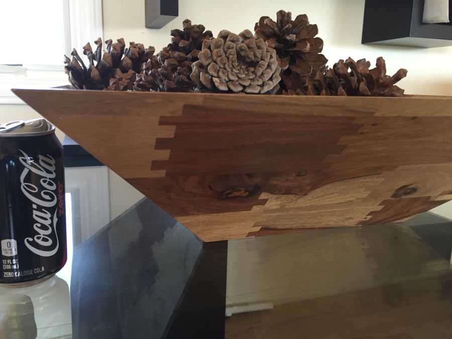Large Finely Crafted Wooden Bowl With Pine Cones [Photo 9]
