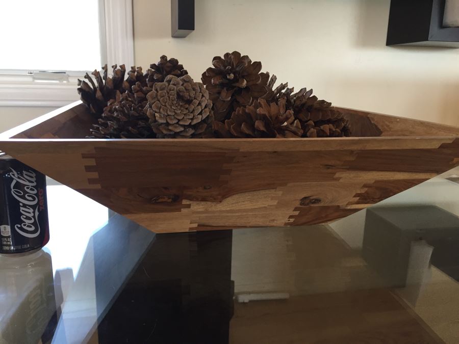 Large Finely Crafted Wooden Bowl With Pine Cones [Photo 1]