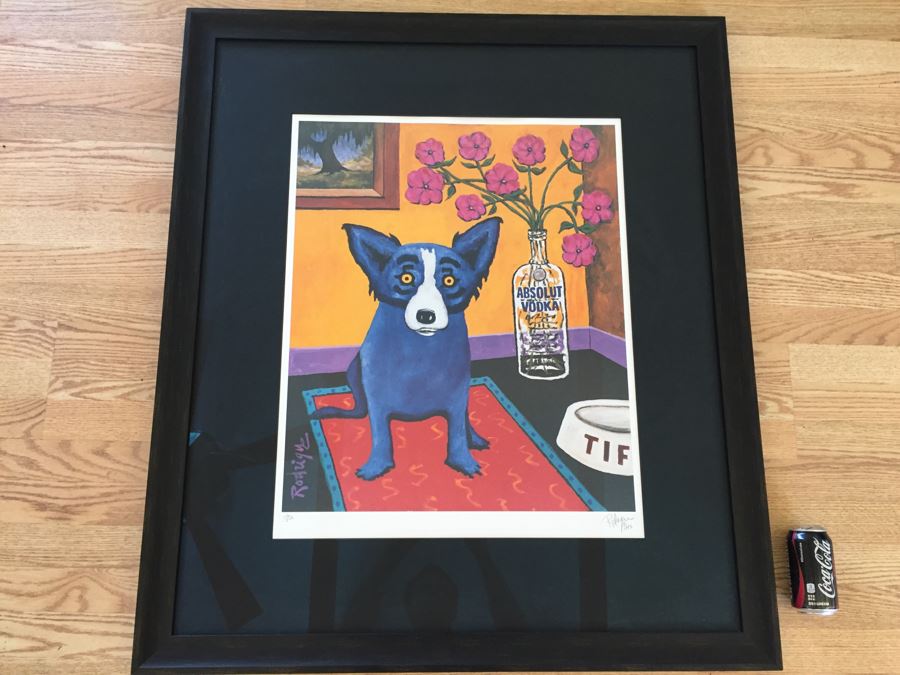 Framed George Rodrigue Blue Dog Signed Limited Edition Screenprint 'Absolut Rodrigue' 116 Of 200