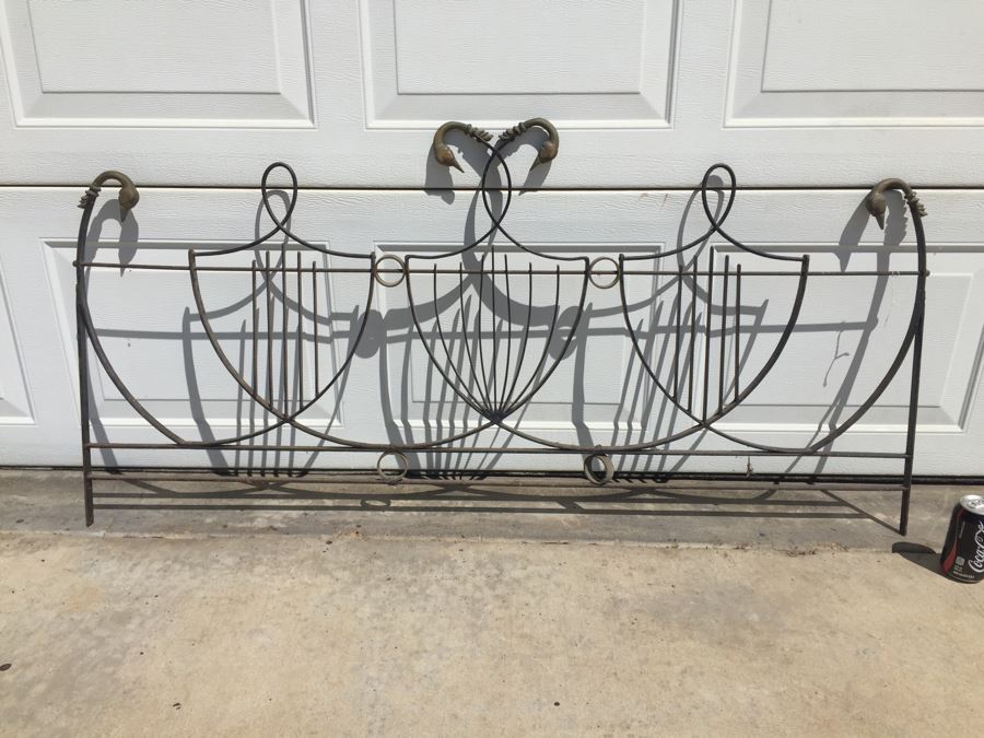 Old Wrought Iron Headboard With Brass Duck Heads [Photo 4]