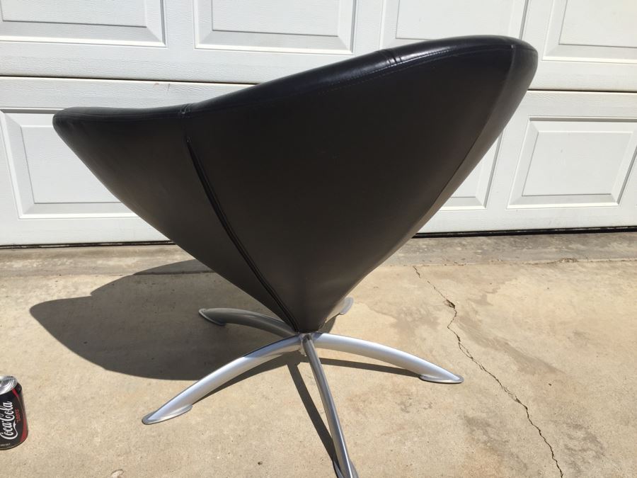 Pair Of Black Leather Modern Swivel Chairs With Metal Bases [Photo 7]