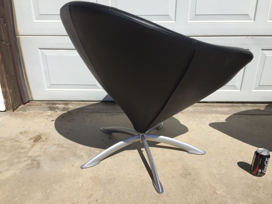 Pair Of Black Leather Modern Swivel Chairs With Metal Bases [Photo 6]