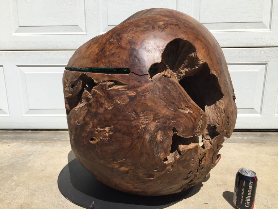 HUGE And HEAVY Spherical Carved Wood Table Base [Photo 17]