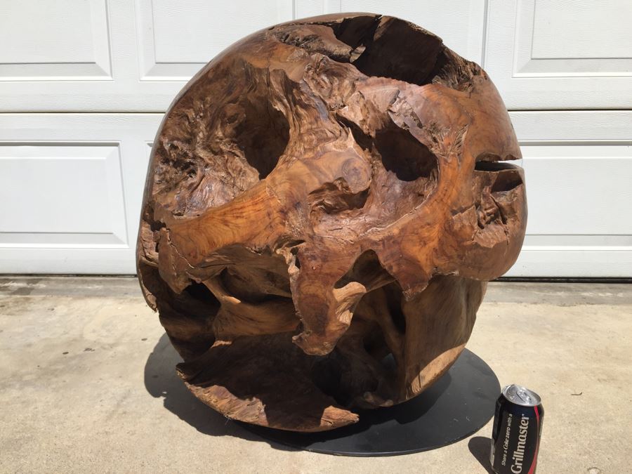 HUGE And HEAVY Spherical Carved Wood Table Base [Photo 7]