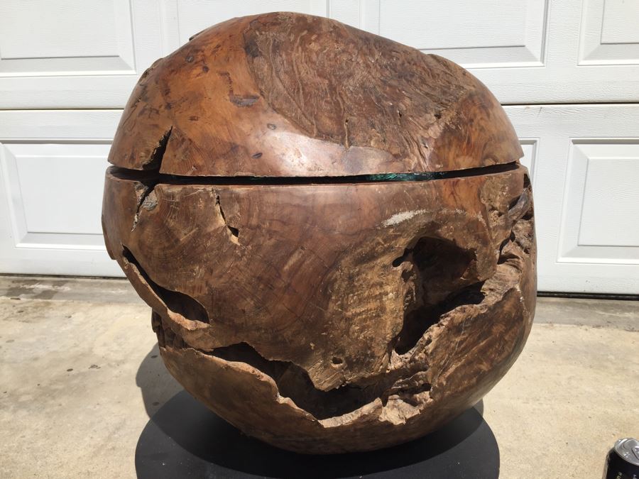 HUGE And HEAVY Spherical Carved Wood Table Base [Photo 16]