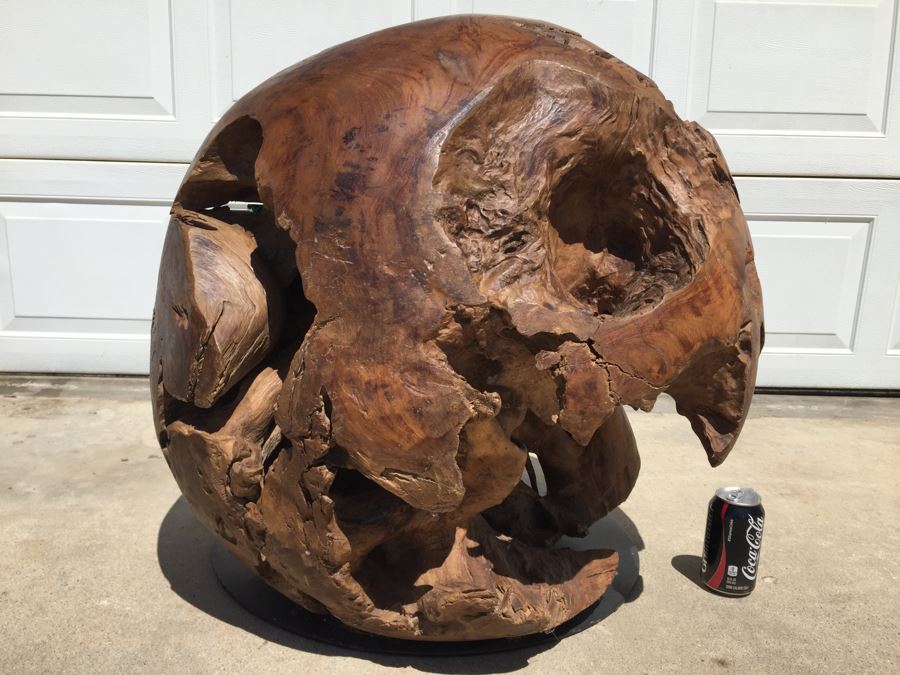 HUGE And HEAVY Spherical Carved Wood Table Base