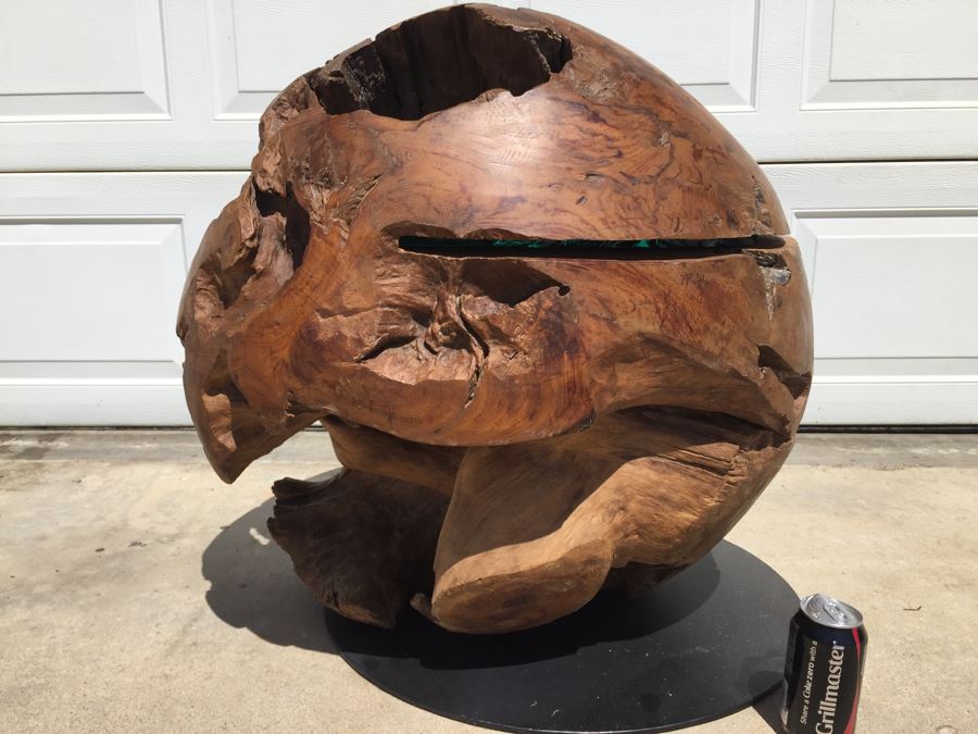 HUGE And HEAVY Spherical Carved Wood Table Base [Photo 3]