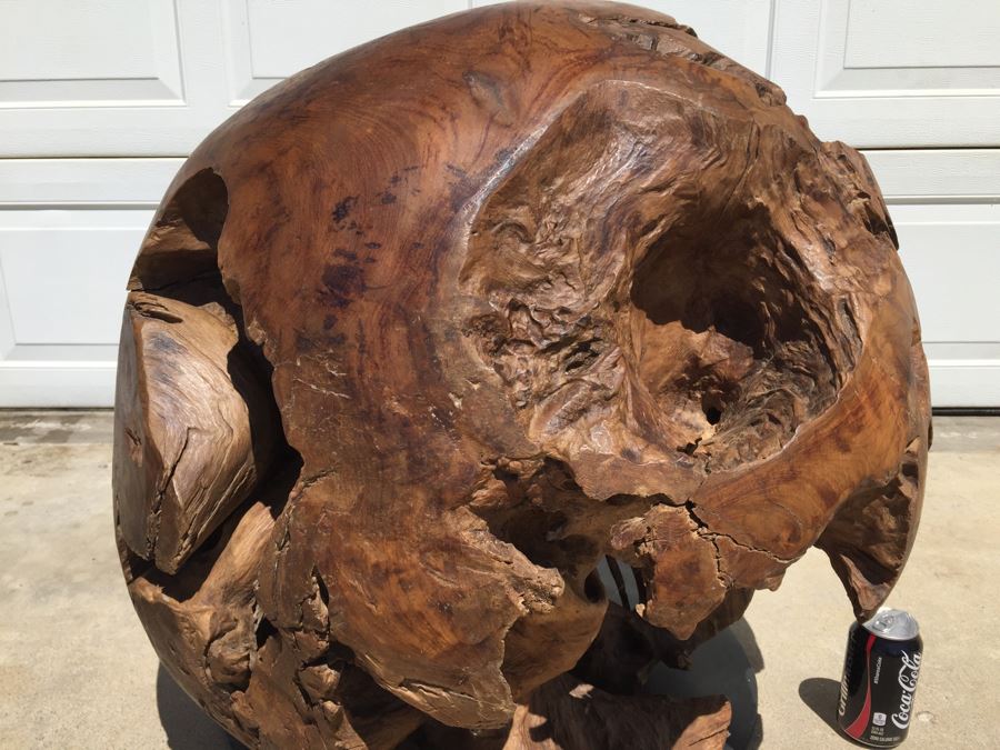 HUGE And HEAVY Spherical Carved Wood Table Base [Photo 4]