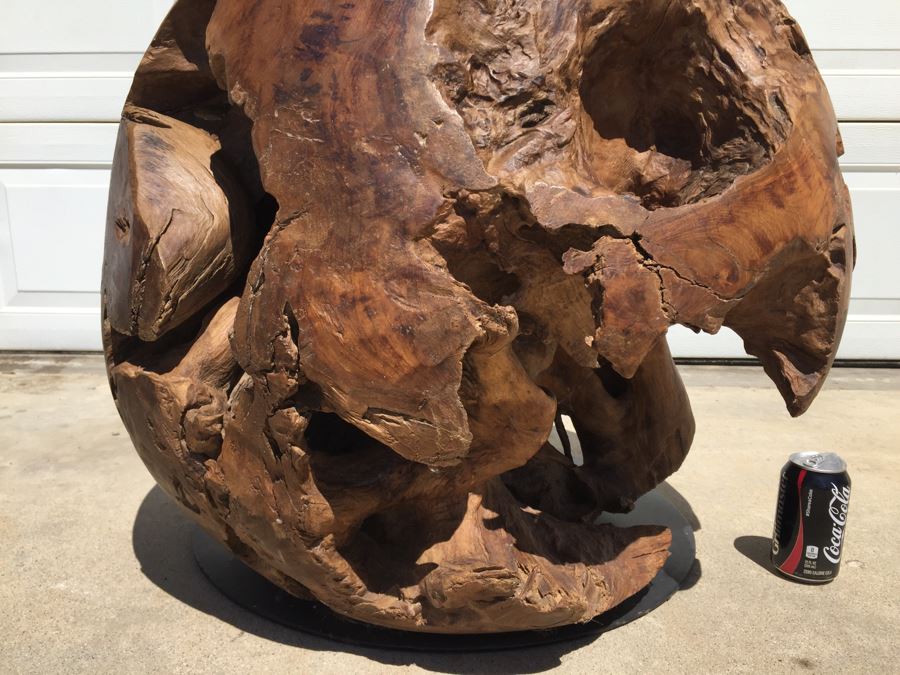 HUGE And HEAVY Spherical Carved Wood Table Base [Photo 2]