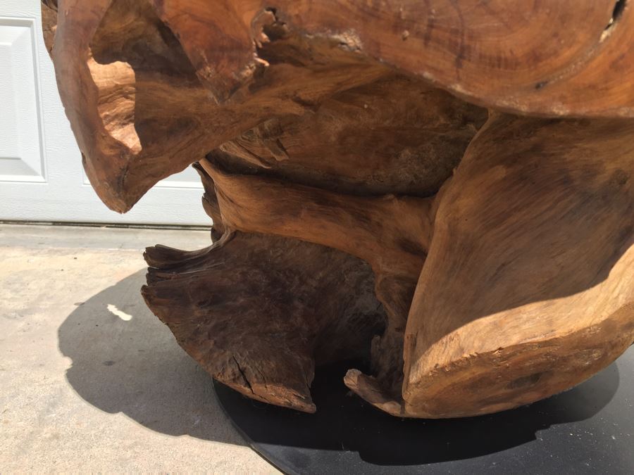 HUGE And HEAVY Spherical Carved Wood Table Base [Photo 12]