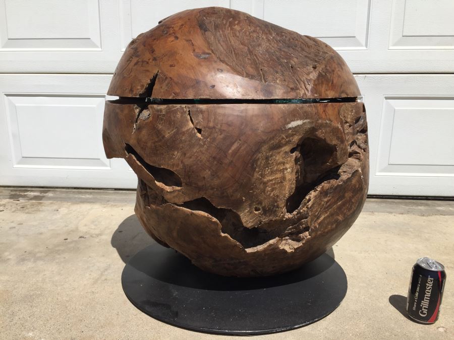 HUGE And HEAVY Spherical Carved Wood Table Base [Photo 15]