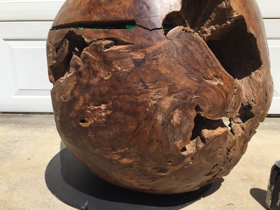 HUGE And HEAVY Spherical Carved Wood Table Base [Photo 18]